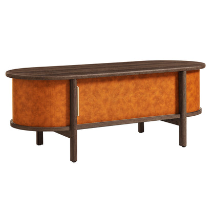 Modway - Coralie Curved Vegan Leather Oval Coffee Table by Modway Living Room Tables Walnut Tan - EEI-7371-WAL-TAN