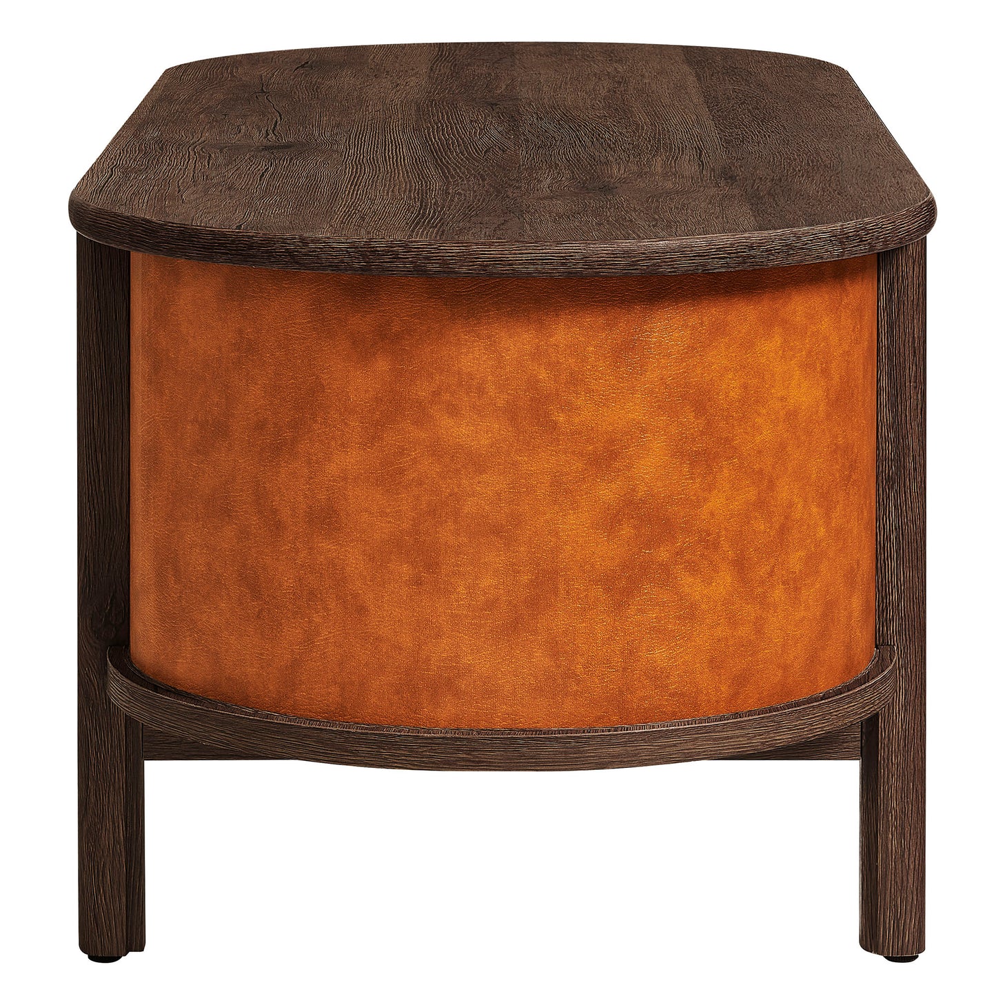 Modway - Coralie Curved Vegan Leather Oval Coffee Table by Modway Living Room Tables Walnut Tan - EEI-7371-WAL-TAN