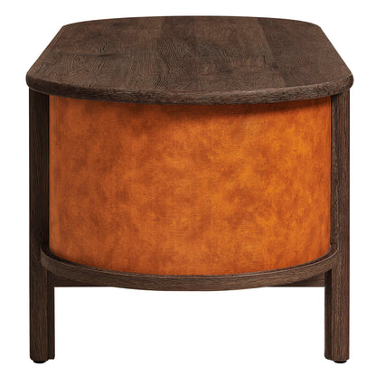 Modway - Coralie Curved Vegan Leather Oval Coffee Table by Modway Living Room Tables Walnut Tan - EEI-7371-WAL-TAN