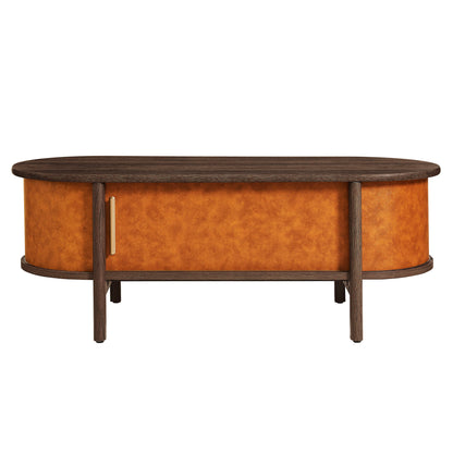 Modway - Coralie Curved Vegan Leather Oval Coffee Table by Modway Living Room Tables Walnut Tan - EEI-7371-WAL-TAN