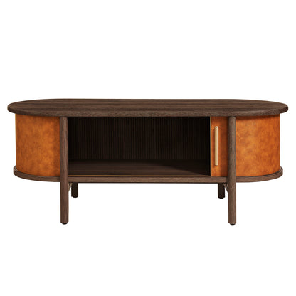Modway - Coralie Curved Vegan Leather Oval Coffee Table by Modway Living Room Tables Walnut Tan - EEI-7371-WAL-TAN