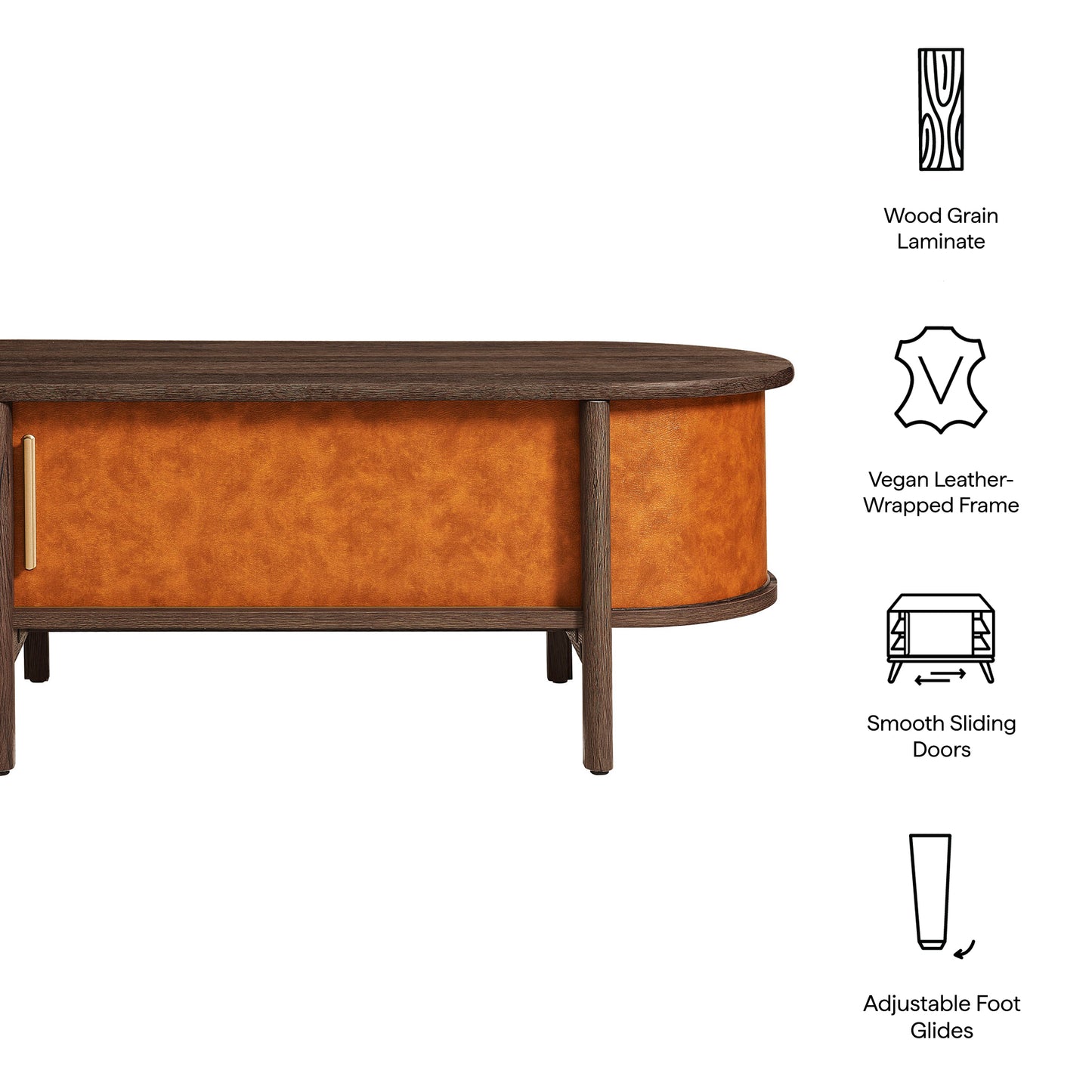 Modway - Coralie Curved Vegan Leather Oval Coffee Table by Modway Living Room Tables Walnut Tan - EEI-7371-WAL-TAN