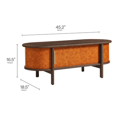Modway - Coralie Curved Vegan Leather Oval Coffee Table by Modway Living Room Tables Walnut Tan - EEI-7371-WAL-TAN