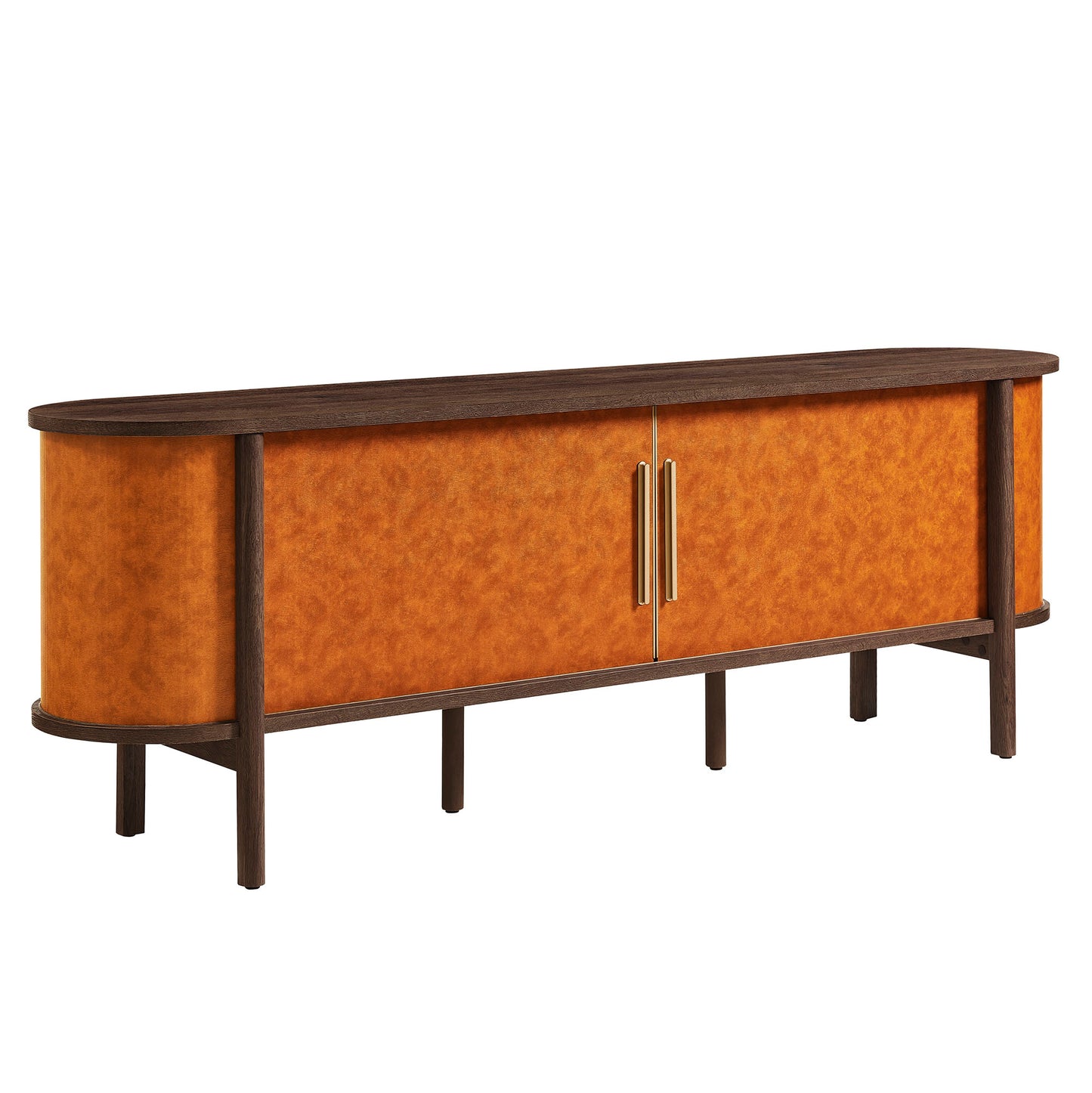 Modway - Coralie Curved 71" Vegan Leather Oval TV Stand by Modway Living Room Decor Walnut Tan - EEI-7372-WAL-TAN