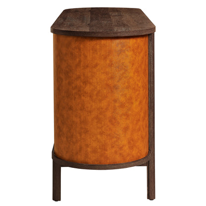 Modway - Coralie Curved 71" Vegan Leather Oval TV Stand by Modway Living Room Decor Walnut Tan - EEI-7372-WAL-TAN