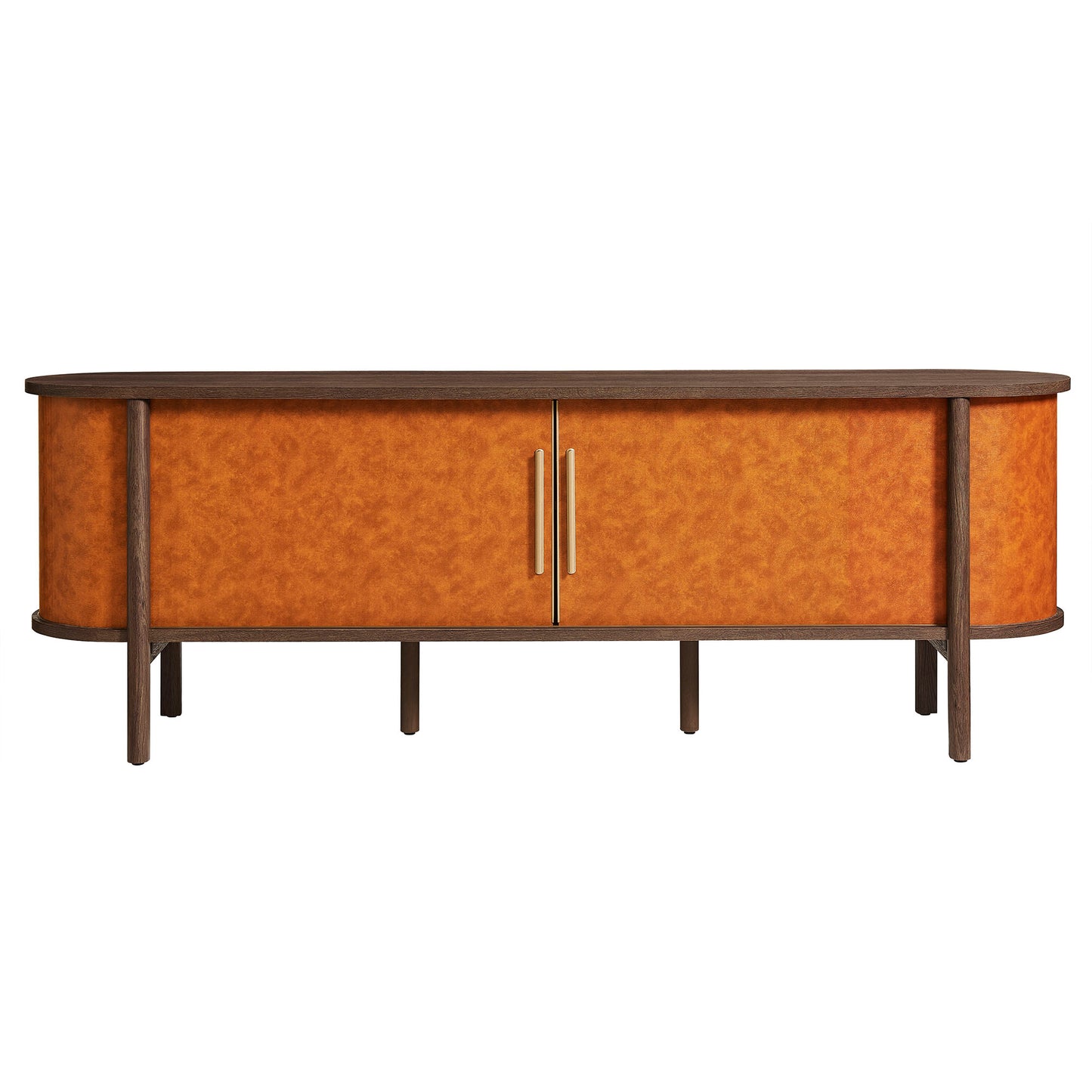 Modway - Coralie Curved 71" Vegan Leather Oval TV Stand by Modway Living Room Decor Walnut Tan - EEI-7372-WAL-TAN
