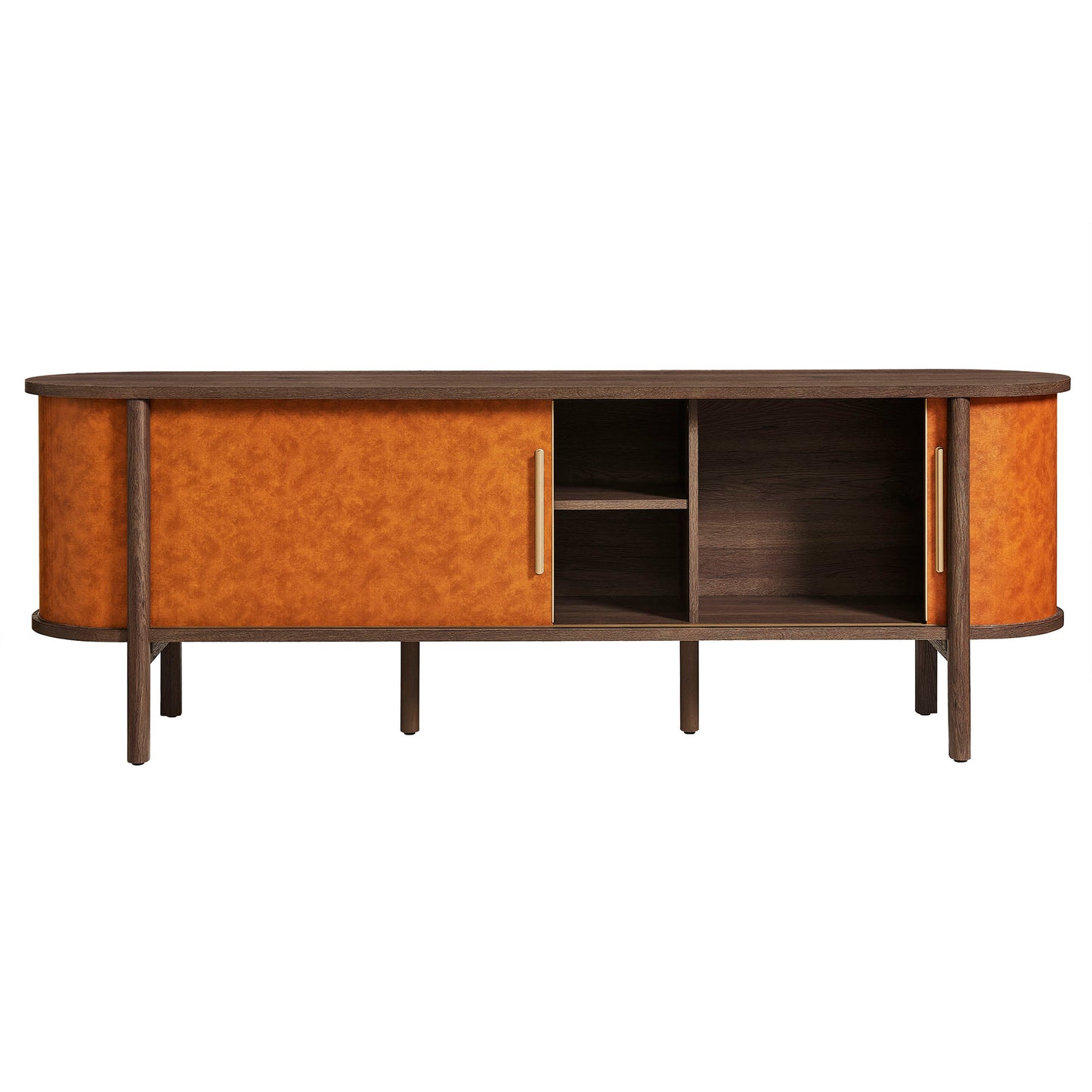 Modway - Coralie Curved 71" Vegan Leather Oval TV Stand by Modway Living Room Decor Walnut Tan - EEI-7372-WAL-TAN