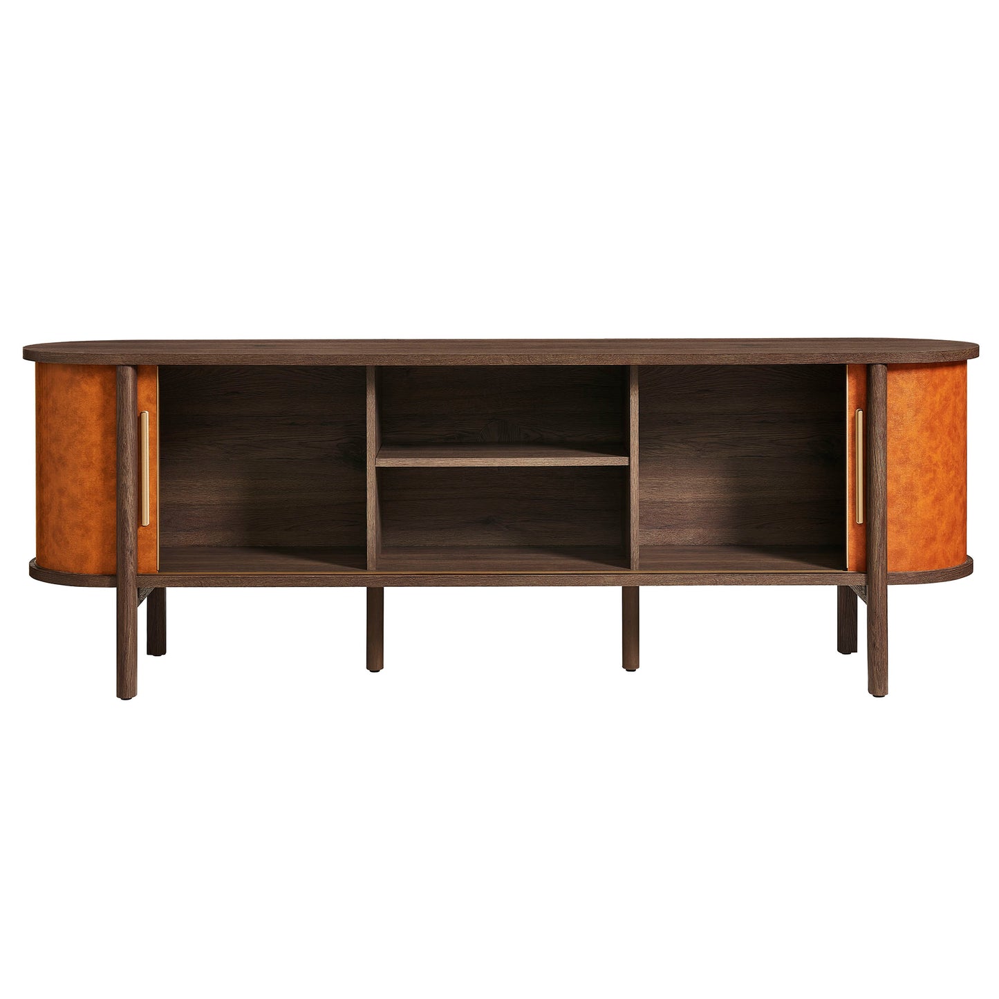Modway - Coralie Curved 71" Vegan Leather Oval TV Stand by Modway Living Room Decor Walnut Tan - EEI-7372-WAL-TAN