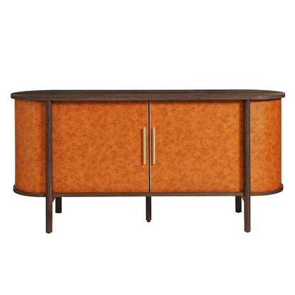 Modway - Coralie Curved Vegan Leather Oval Sideboard by Modway Living Room Decor Walnut Tan - EEI-7373-WAL-TAN