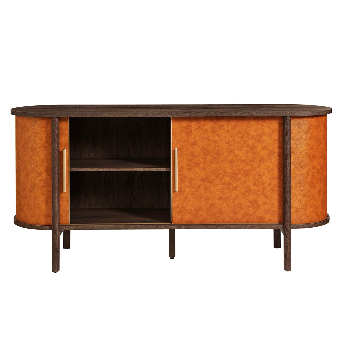 Modway - Coralie Curved Vegan Leather Oval Sideboard by Modway Living Room Decor Walnut Tan - EEI-7373-WAL-TAN