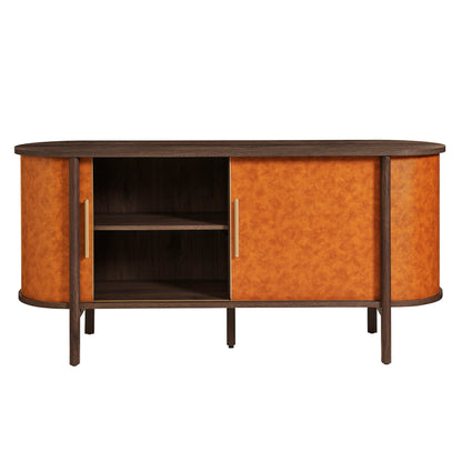 Modway - Coralie Curved Vegan Leather Oval Sideboard by Modway Living Room Decor Walnut Tan - EEI-7373-WAL-TAN