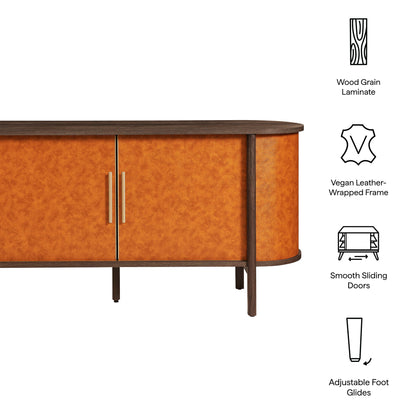 Modway - Coralie Curved Vegan Leather Oval Sideboard by Modway Living Room Decor Walnut Tan - EEI-7373-WAL-TAN