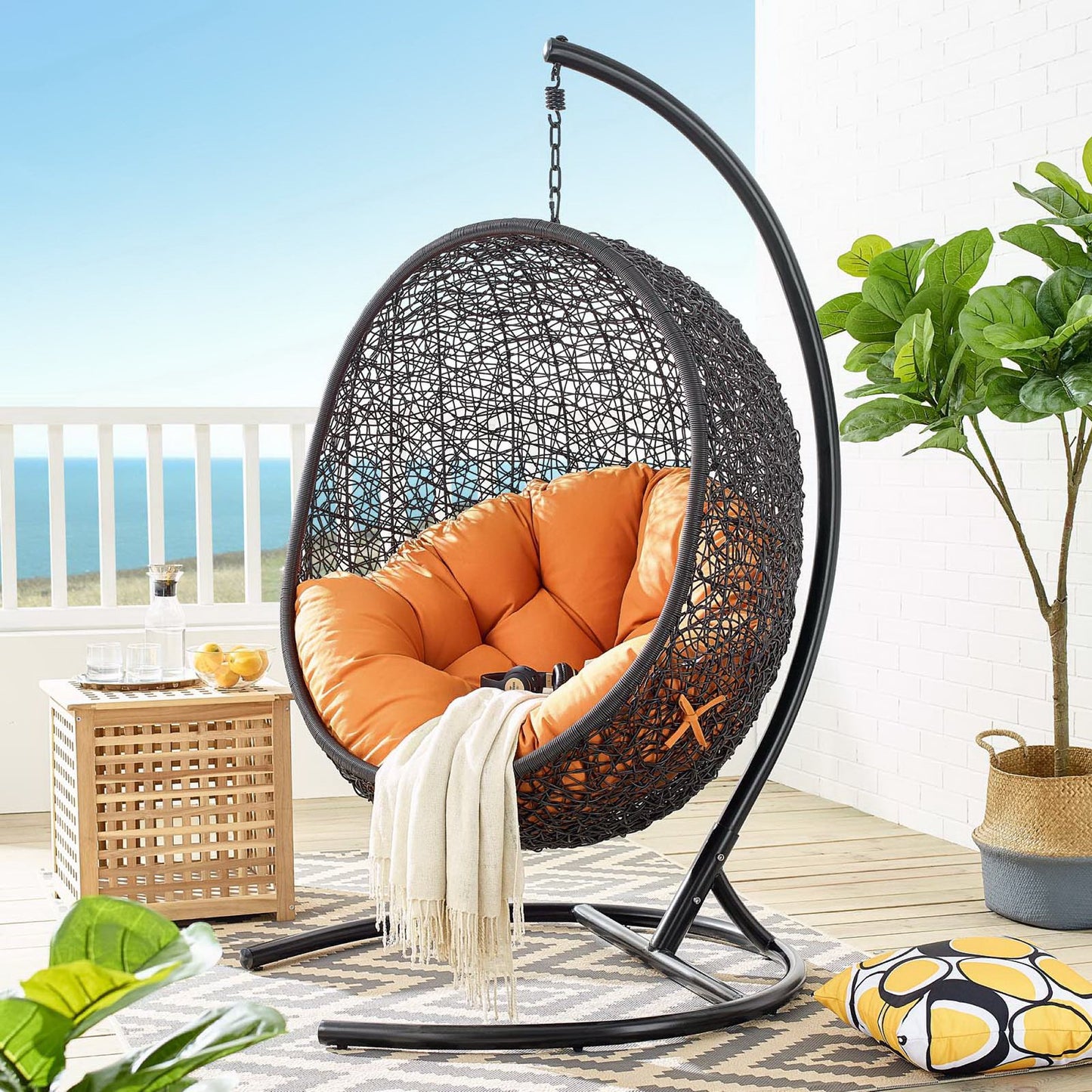 Modway - Encase Swing Outdoor Patio Lounge Chair by Modway  Outdoor Furniture Daybeds and Lounges Orange - EEI-739-ORA-SET