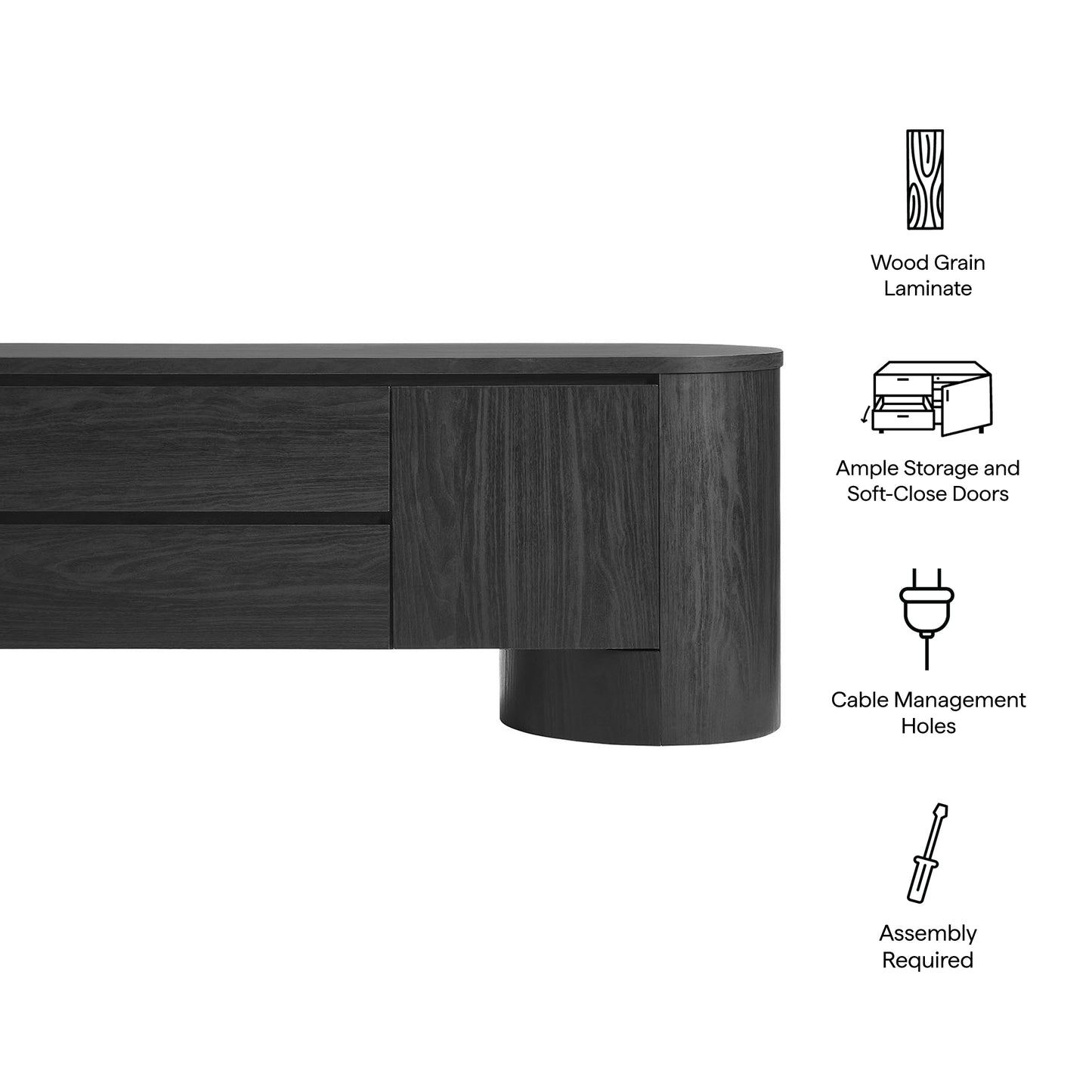 Modway - Duval 71 Inch Oval TV Cabinet by Modway Living Room Decor Black - EEI-7440-BLK
