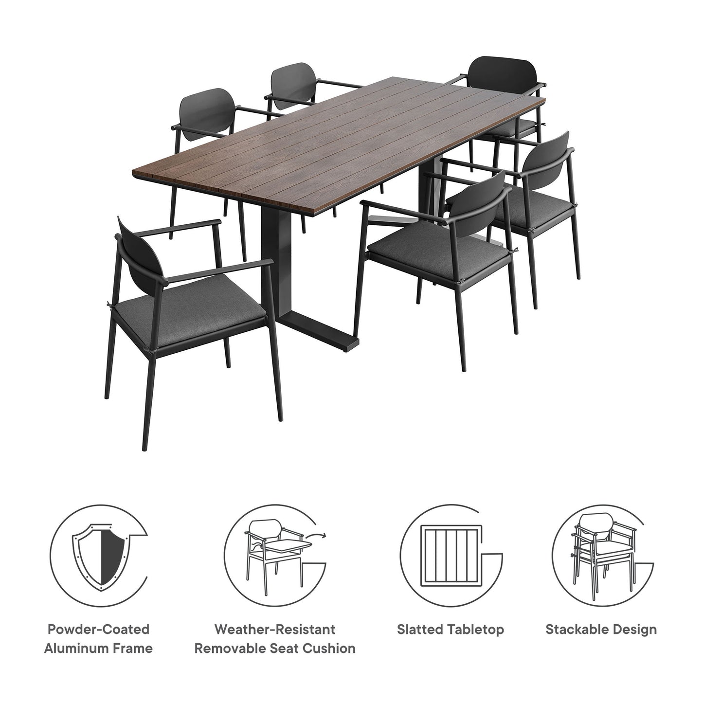 Modway - Aeris 7-Piece Outdoor Patio Aluminum Dining Set by Modway  Outdoor Furniture Bar and Dining Gray - EEI-7441-CHA-CHA-SET