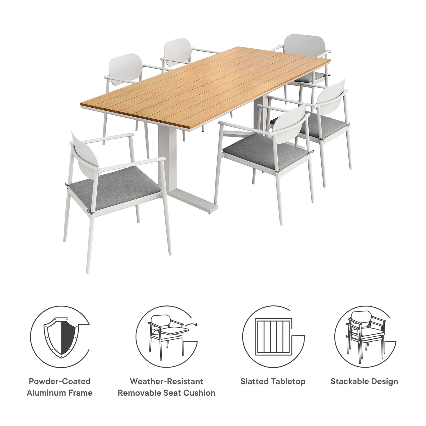 Modway - Aeris 7-Piece Outdoor Patio Aluminum Dining Set by Modway  Outdoor Furniture Bar and Dining Gray - EEI-7441-WHI-LGR-SET