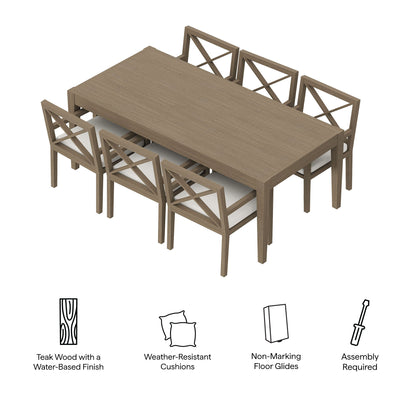 Modway - Northlake 7-Piece Outdoor Patio Teak Wood Dining Set by Modway  Outdoor Furniture Bar and Dining Gray - EEI-7445-WGR-WHI