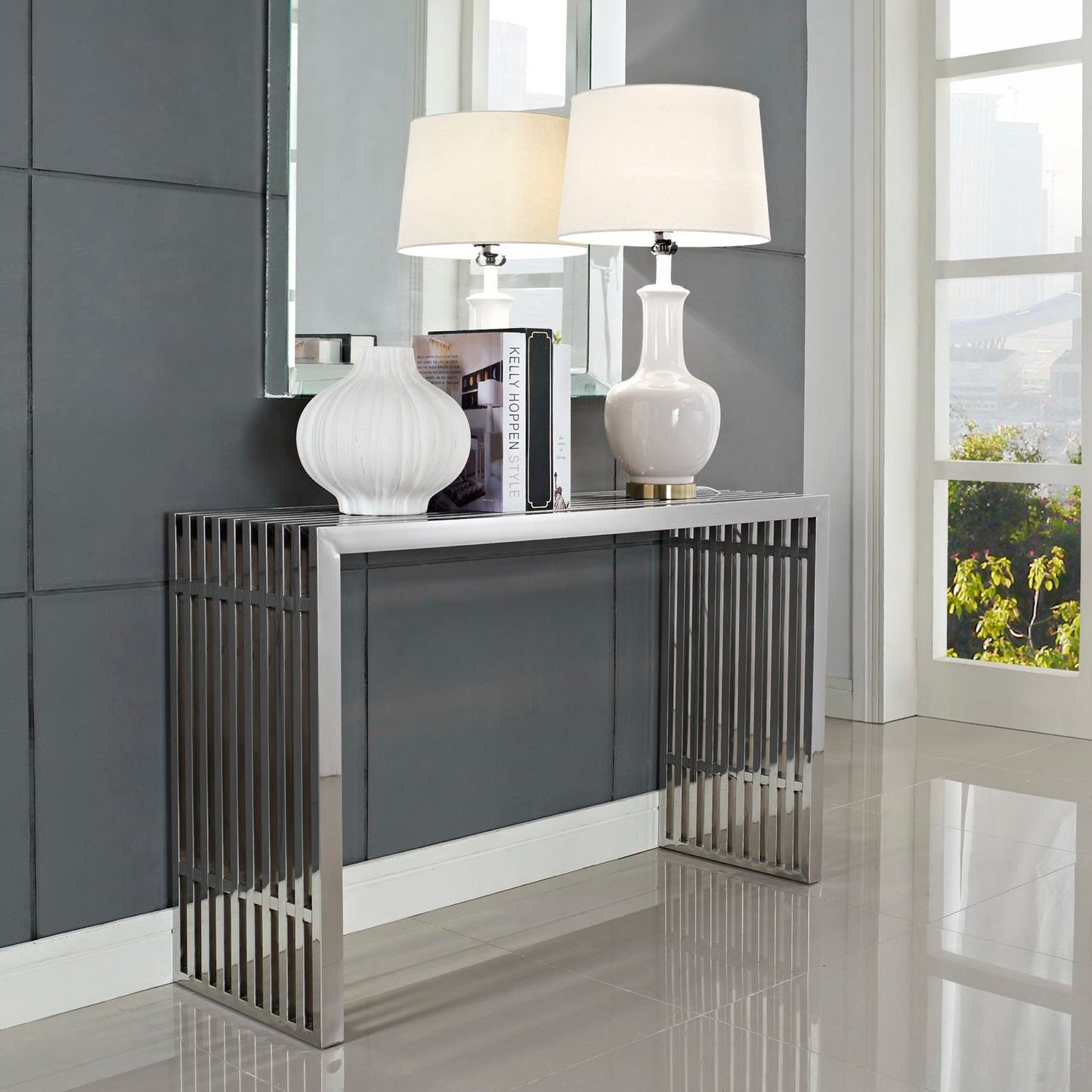 Modway - Gridiron Console Table by Modway  Living Room Tables Silver - EEI-779-SLV