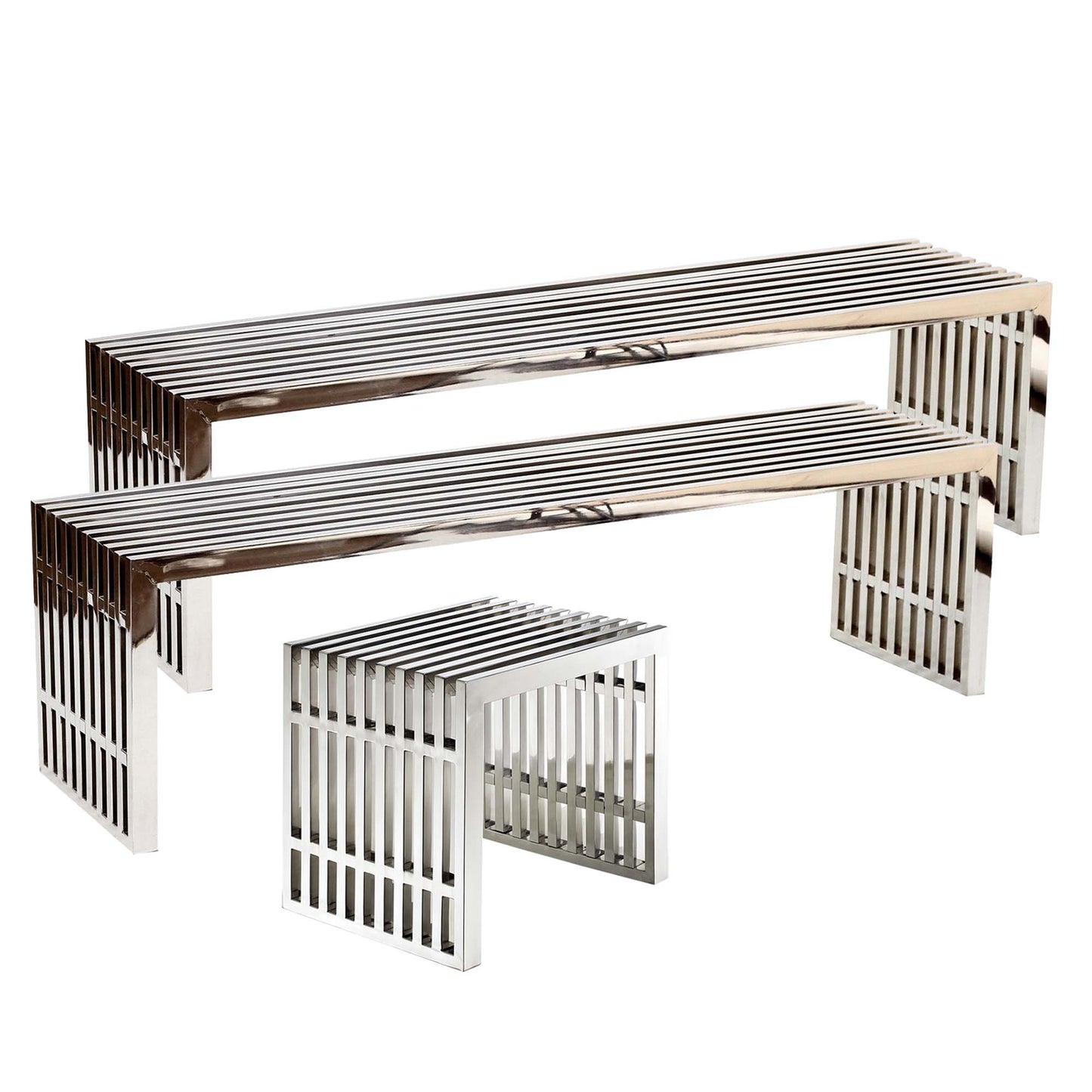 Modway - Gridiron Benches Set of 3 by Modway  Living Room Benches and Stools Silver - EEI-867