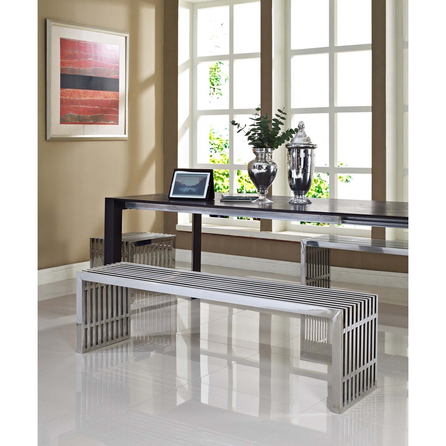 Modway - Gridiron Benches Set of 3 by Modway  Living Room Benches and Stools Silver - EEI-867