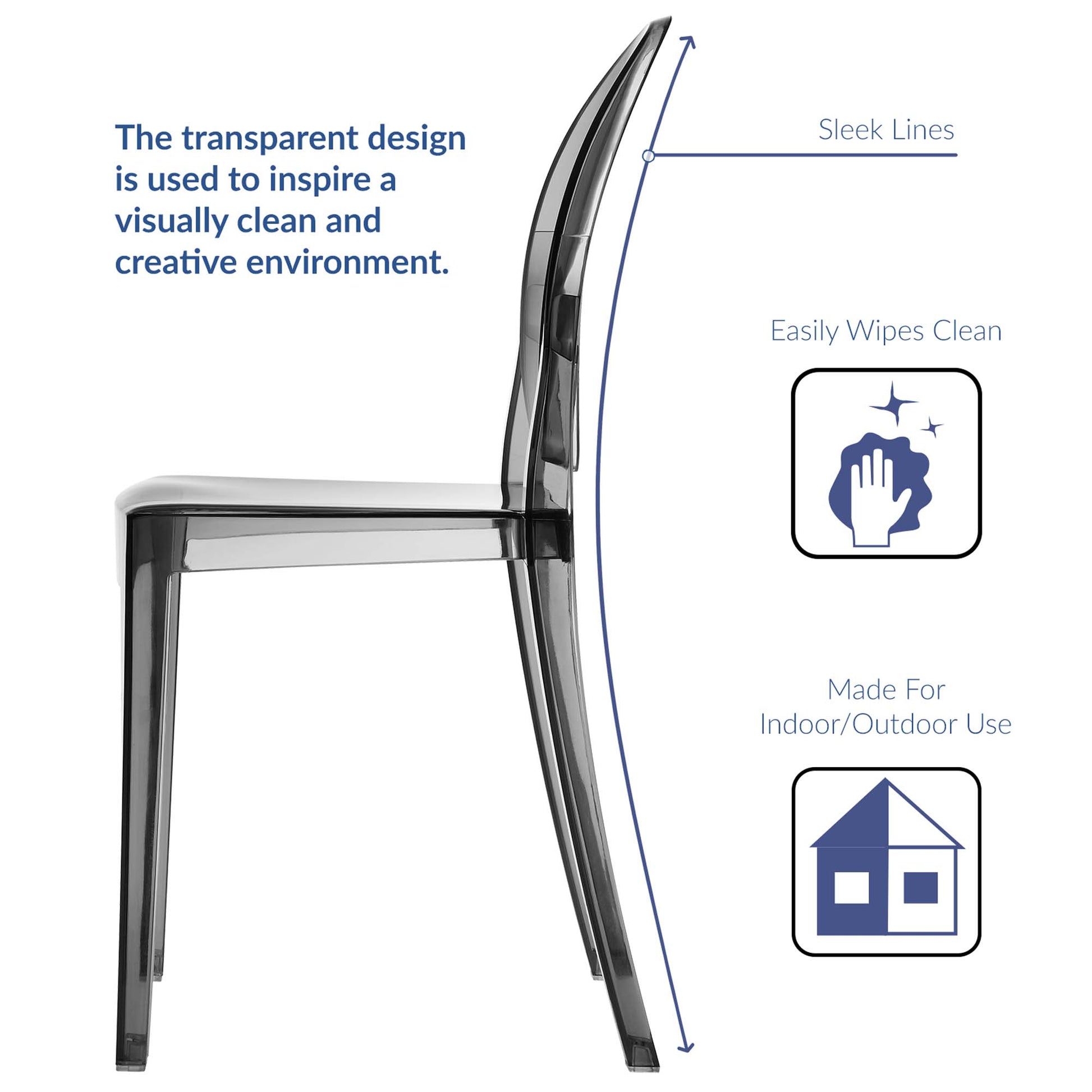 Clear acrylic dining chairs, set of 2, with sleek lines; modern design for indoor/outdoor use and easy-to-wipe-clean surface.