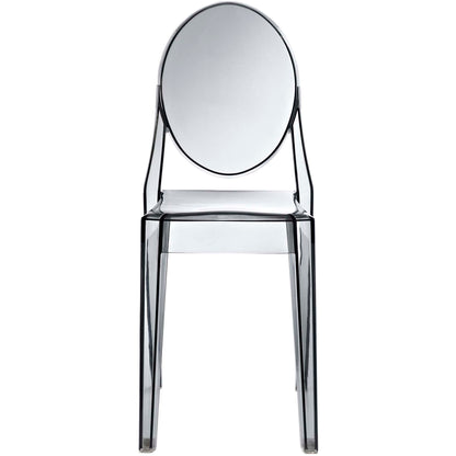Smoked clear acrylic dining chairs, set of 2, sleek modern seating.