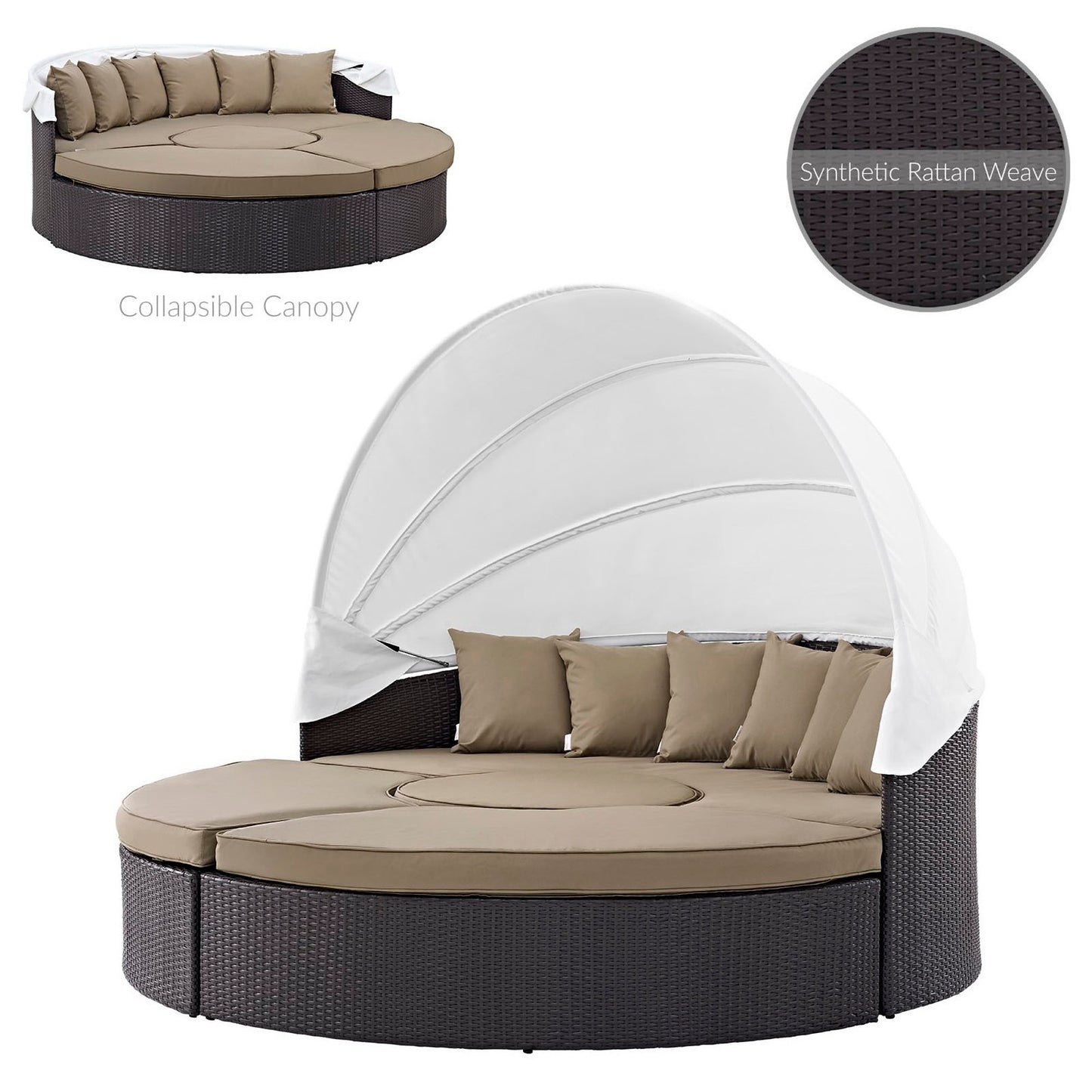 Modway Outlet Quest Outdoor Patio Wicker Rattan Canopy Sectional Daybed by Modway  Outdoor Furniture Furniture Espresso Mocha - EEI-983-EXP-MOC-SET