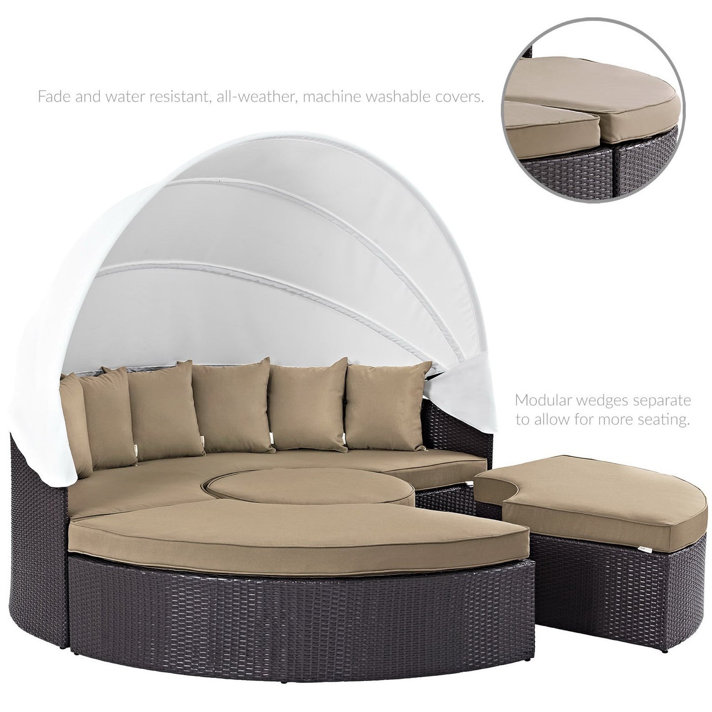 Modway Outlet Quest Outdoor Patio Wicker Rattan Canopy Sectional Daybed by Modway  Outdoor Furniture Furniture Espresso Mocha - EEI-983-EXP-MOC-SET
