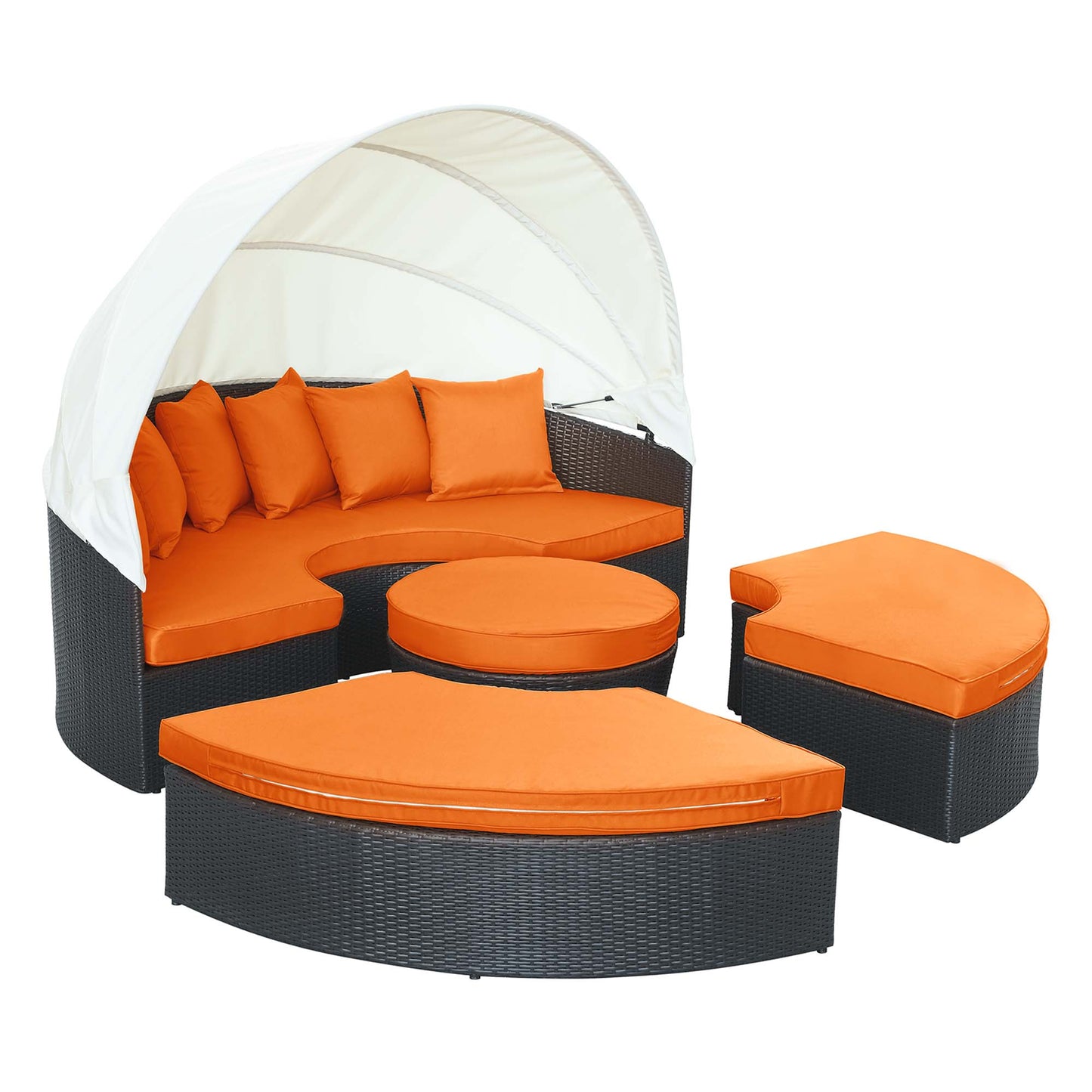 Modway Outlet Quest Outdoor Patio Wicker Rattan Canopy Sectional Daybed by Modway  Outdoor Furniture Furniture Espresso Orange - EEI-983-EXP-ORA-SET
