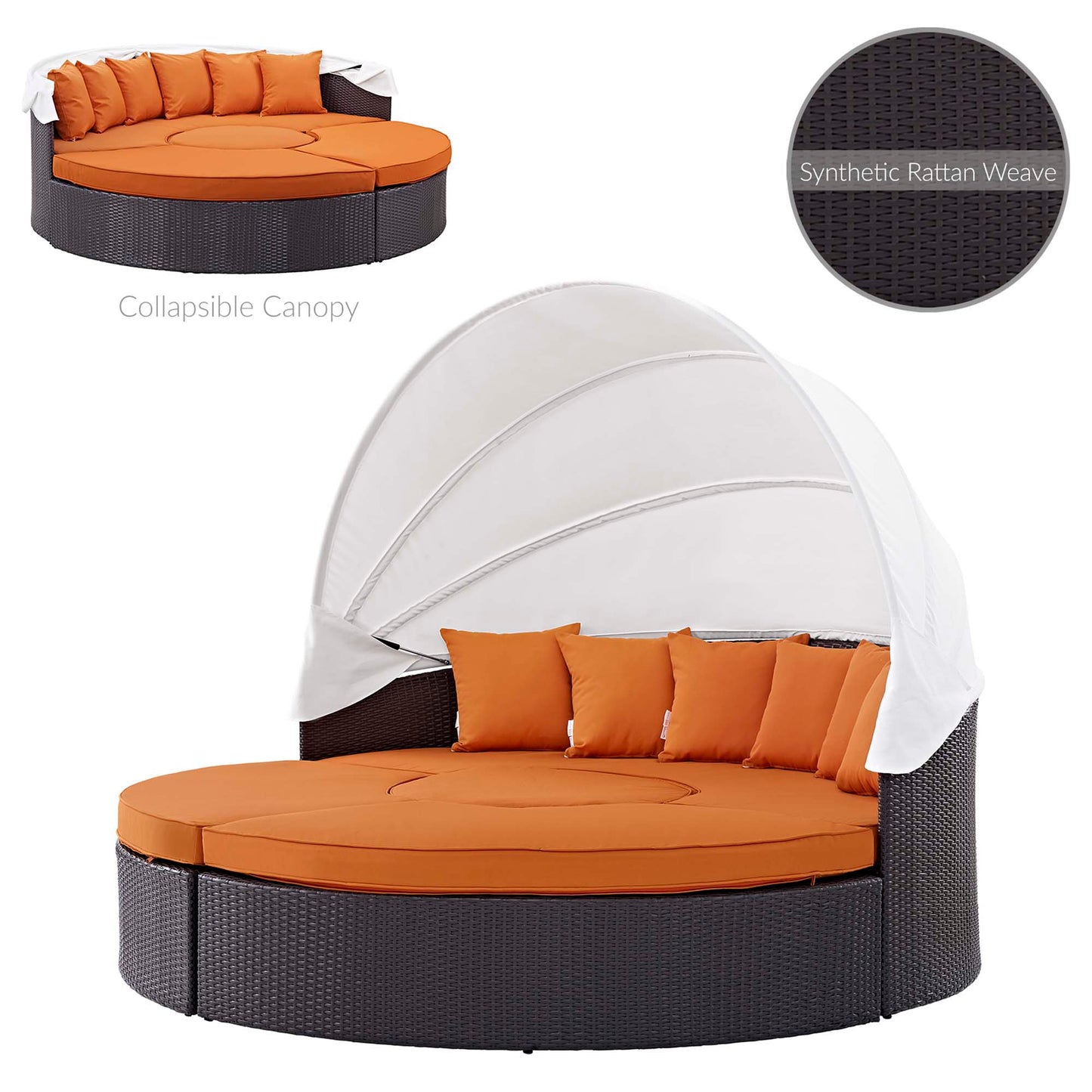 Modway Outlet Quest Outdoor Patio Wicker Rattan Canopy Sectional Daybed by Modway  Outdoor Furniture Furniture Espresso Orange - EEI-983-EXP-ORA-SET