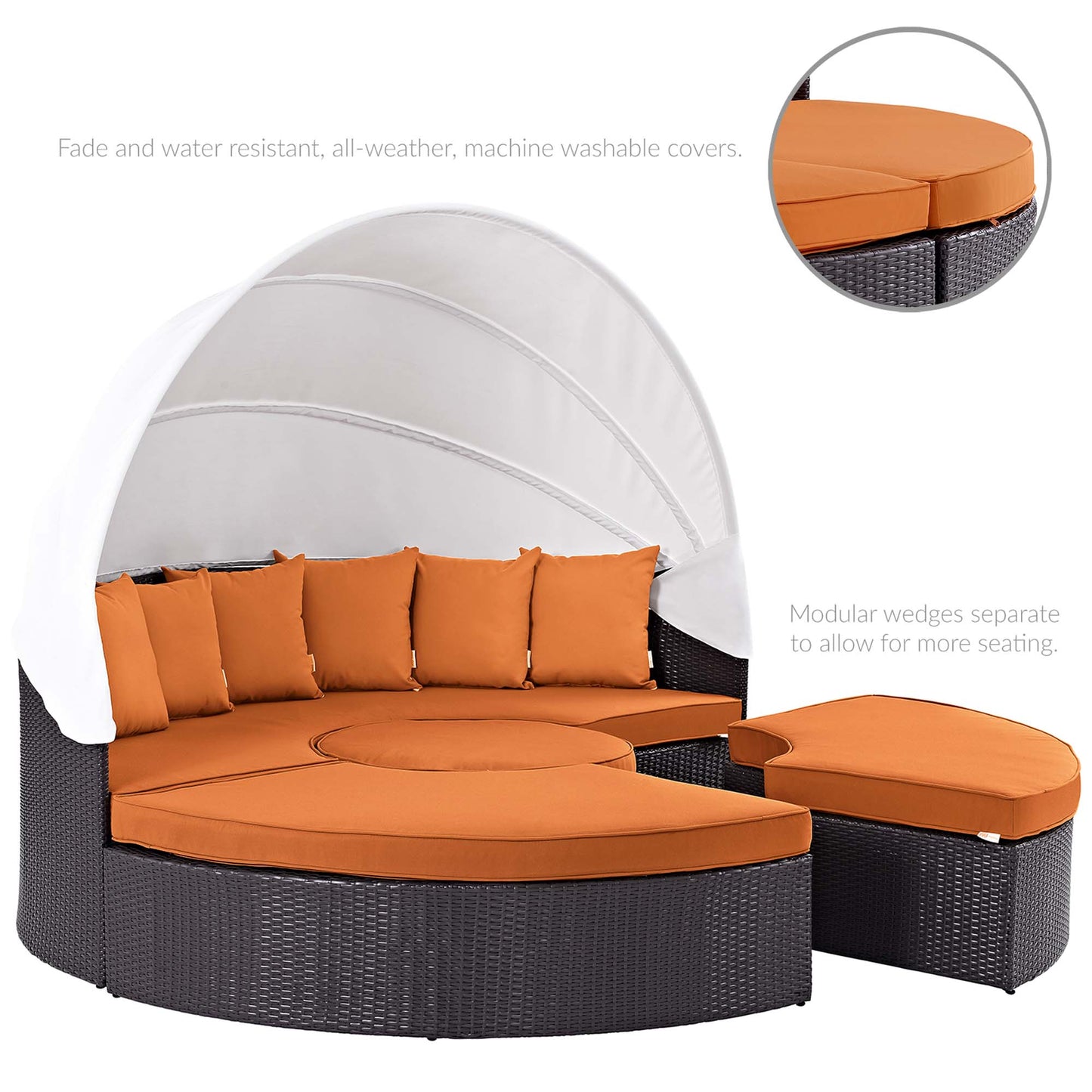 Modway Outlet Quest Outdoor Patio Wicker Rattan Canopy Sectional Daybed by Modway  Outdoor Furniture Furniture Espresso Orange - EEI-983-EXP-ORA-SET