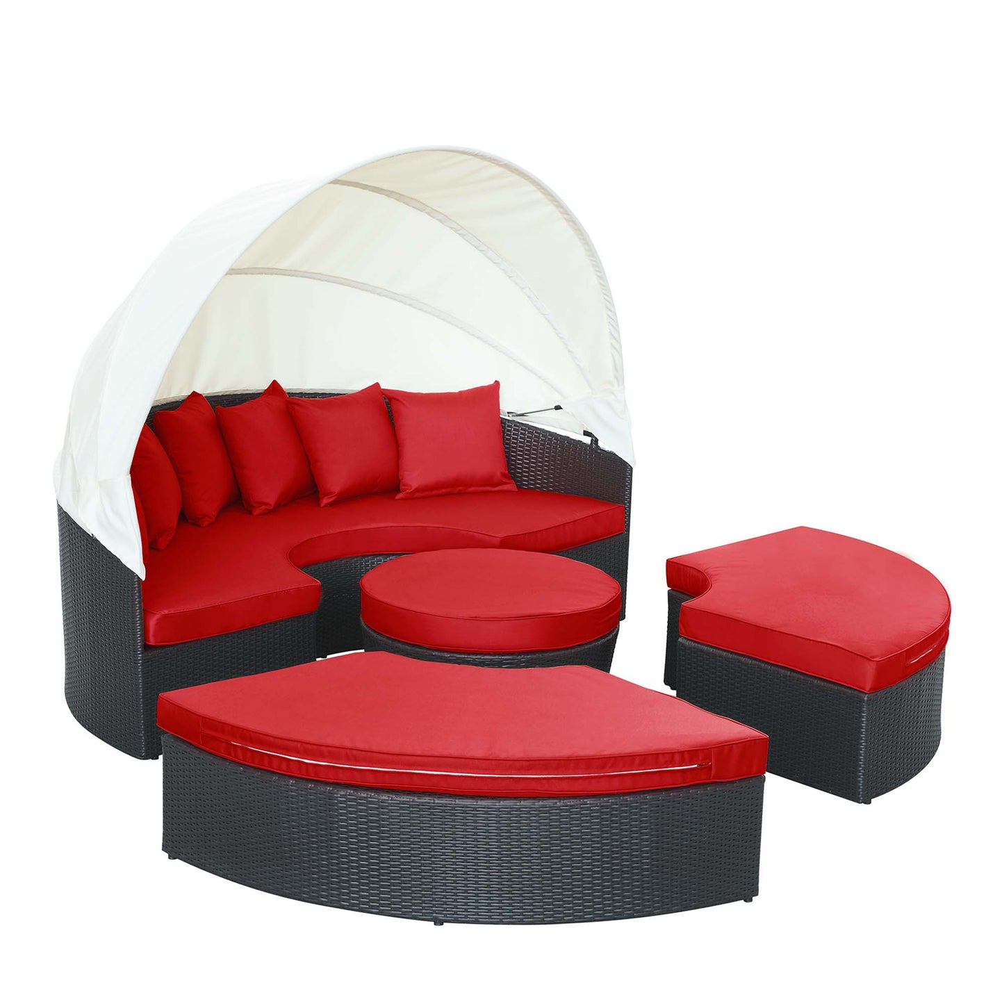 Modway Outlet Quest Outdoor Patio Wicker Rattan Canopy Sectional Daybed by Modway  Outdoor Furniture Furniture Espresso Red - EEI-983-EXP-RED-SET