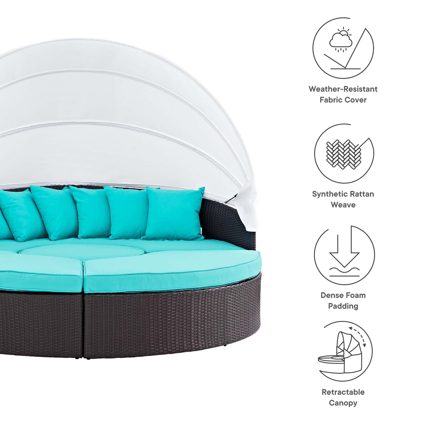 Modway Outlet Quest Outdoor Patio Wicker Rattan Canopy Sectional Daybed by Modway  Outdoor Furniture Furniture Espresso Turquoise - EEI-983-EXP-TRQ-SET