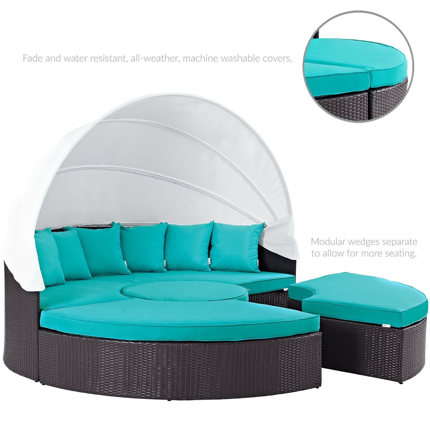 Modway Outlet Quest Outdoor Patio Wicker Rattan Canopy Sectional Daybed by Modway  Outdoor Furniture Furniture Espresso Turquoise - EEI-983-EXP-TRQ-SET