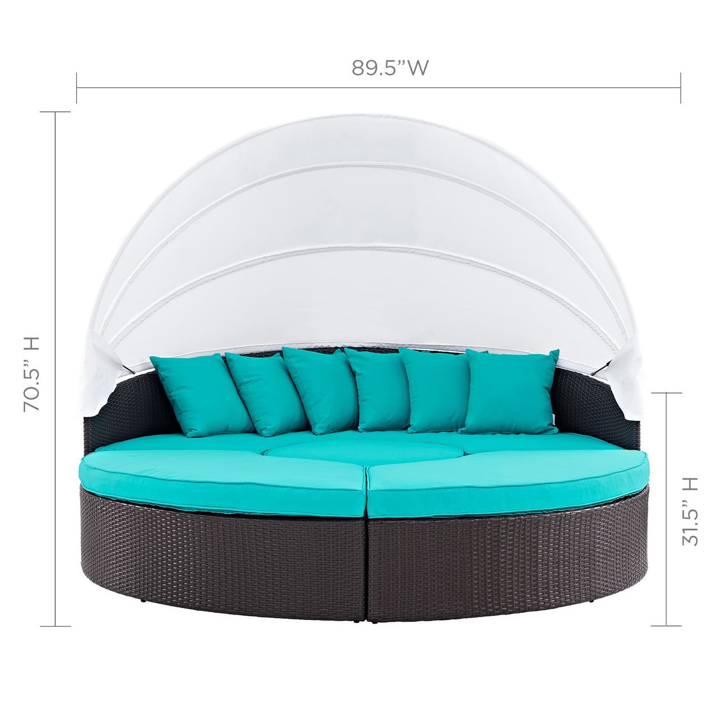 Modway Outlet Quest Outdoor Patio Wicker Rattan Canopy Sectional Daybed by Modway  Outdoor Furniture Furniture Espresso Turquoise - EEI-983-EXP-TRQ-SET