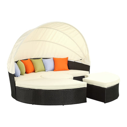 Modway Outlet Quest Outdoor Patio Wicker Rattan Canopy Sectional Daybed by Modway  Outdoor Furniture Furniture Espresso White - EEI-983-EXP-WHI-SET