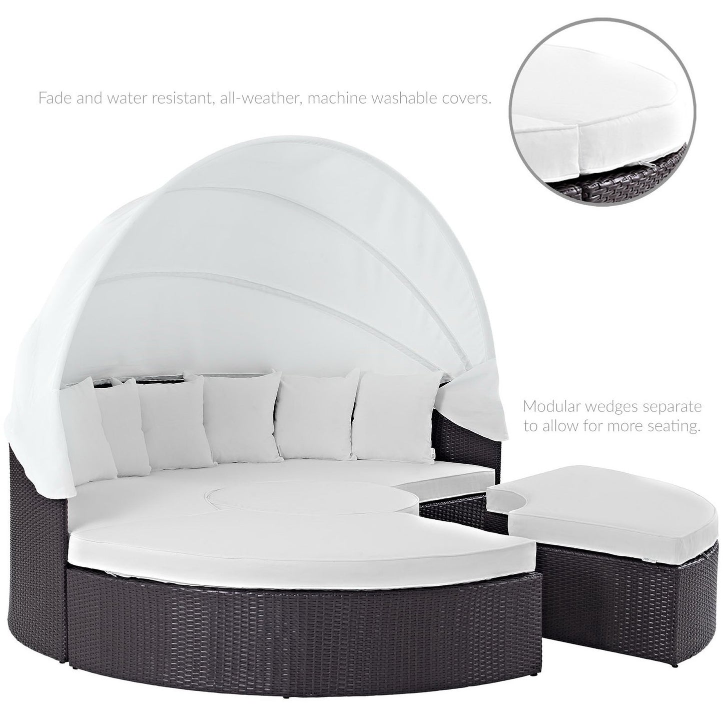 Modway Outlet Quest Outdoor Patio Wicker Rattan Canopy Sectional Daybed by Modway  Outdoor Furniture Furniture Espresso White - EEI-983-EXP-WHI-SET