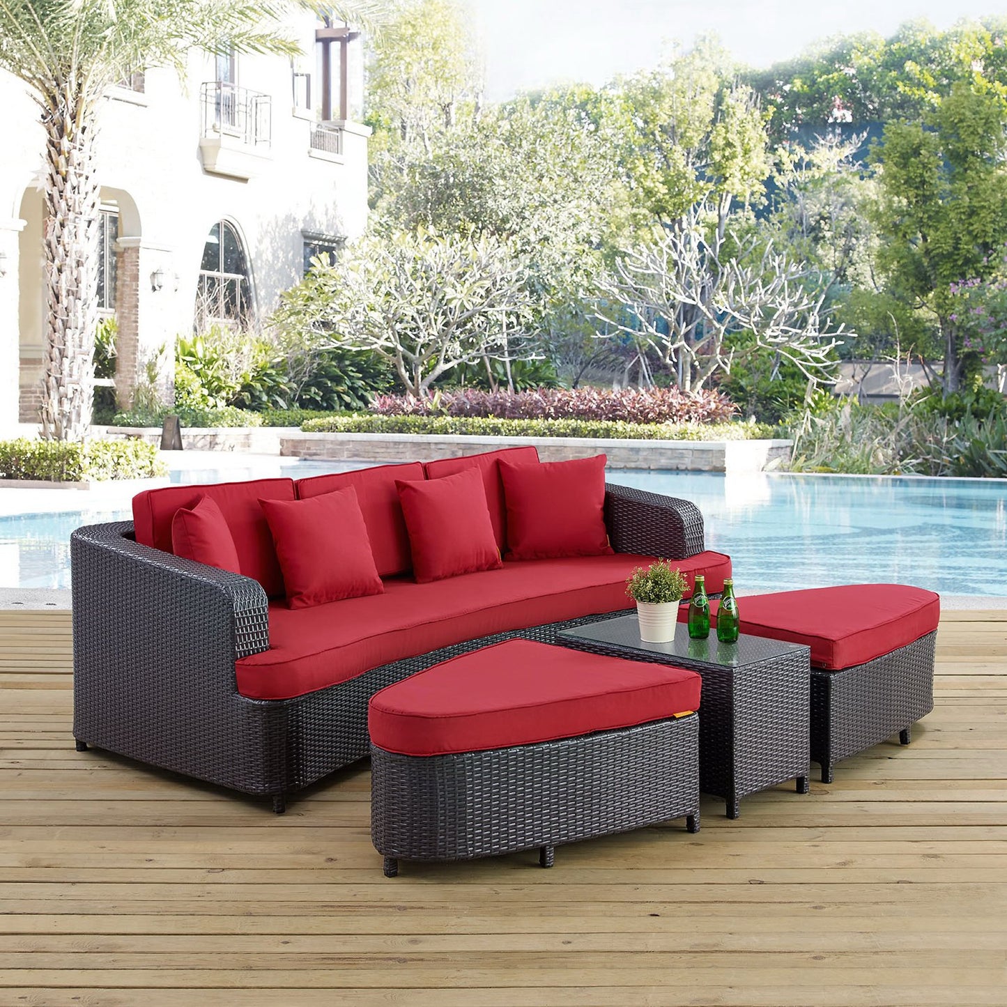 Modway Outlet Monterey 4 Piece Outdoor Patio Sofa Set by Modway  Outdoor Furniture Furniture Brown Red - EEI-992-BRN-RED-SET