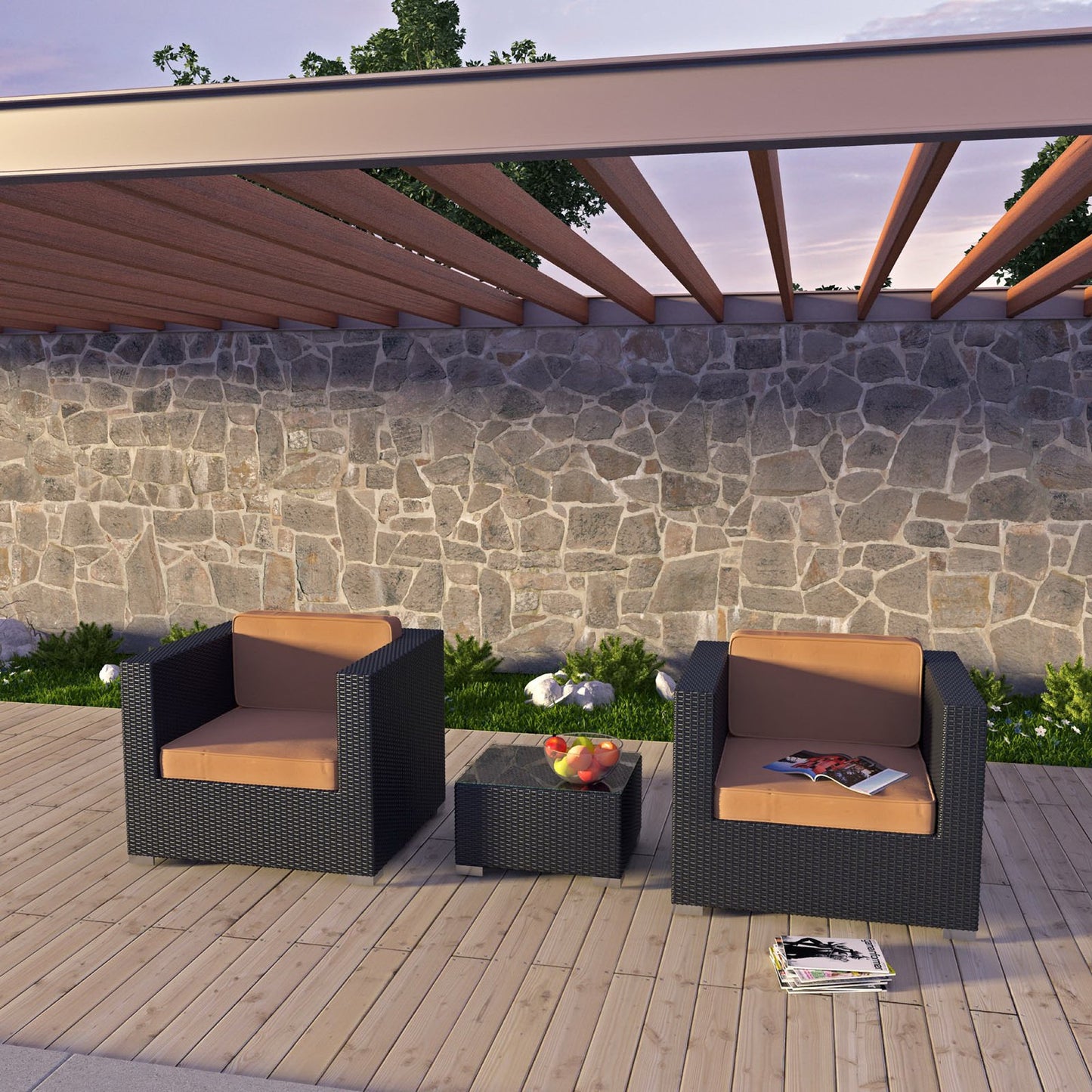 Modway - Burrow 3 Piece Outdoor Patio Sofa Set by Modway  Outdoor Furniture Sofa Sectionals Brown - EEI-995-EXP-MOC-SET