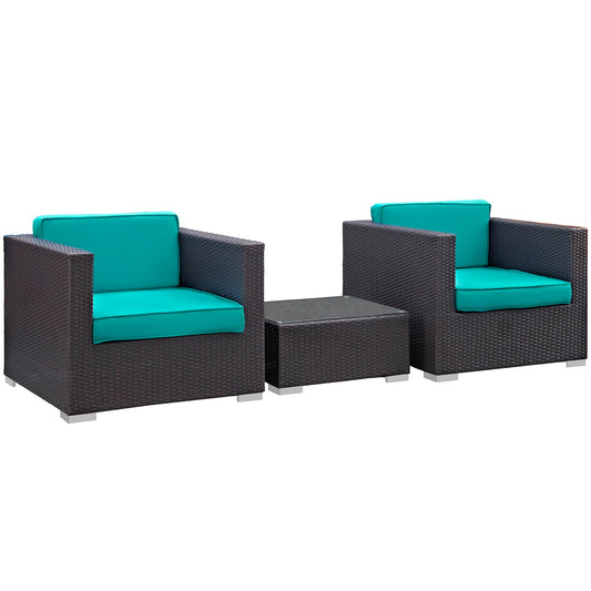 Modway Outlet Burrow 3 Piece Outdoor Patio Sofa Set by Modway  Outdoor Furniture Furniture Espresso Turquoise - EEI-995-EXP-TRQ-SET
