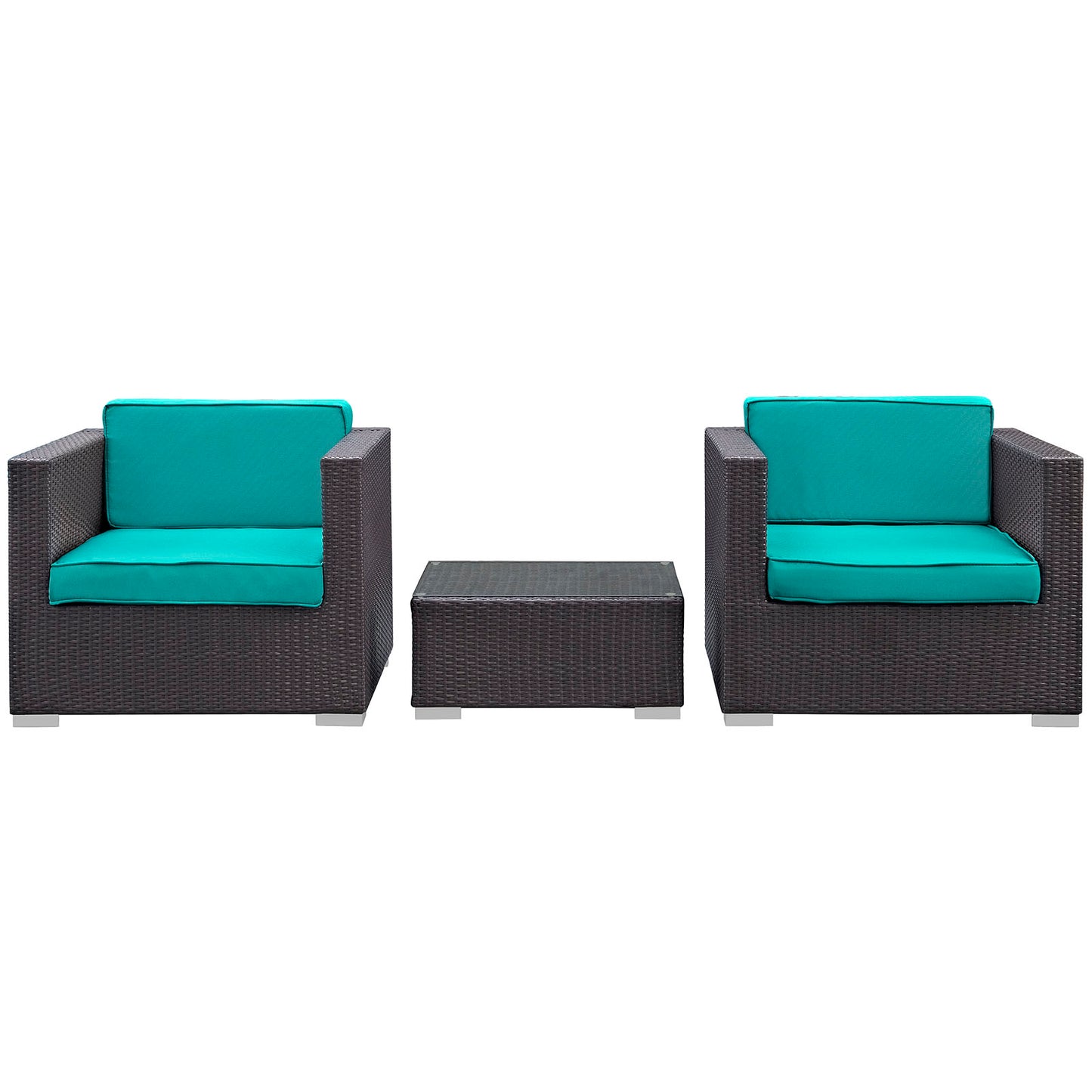 Modway Outlet Burrow 3 Piece Outdoor Patio Sofa Set by Modway  Outdoor Furniture Furniture Espresso Turquoise - EEI-995-EXP-TRQ-SET