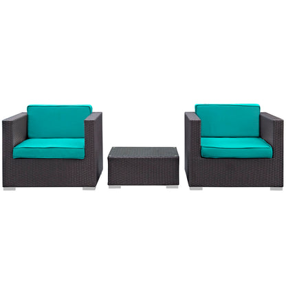Modway Outlet Burrow 3 Piece Outdoor Patio Sofa Set by Modway  Outdoor Furniture Furniture Espresso Turquoise - EEI-995-EXP-TRQ-SET