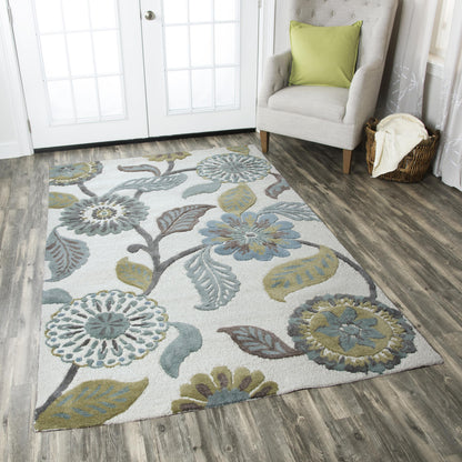 Transitional area rug on floor, 9' x 12'.