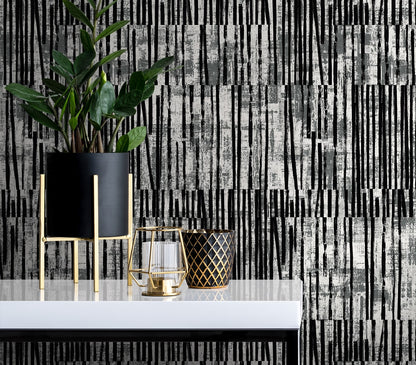 Seabrook Designs  Serapha Lines Striped Contemporary Blacks   - EL20000