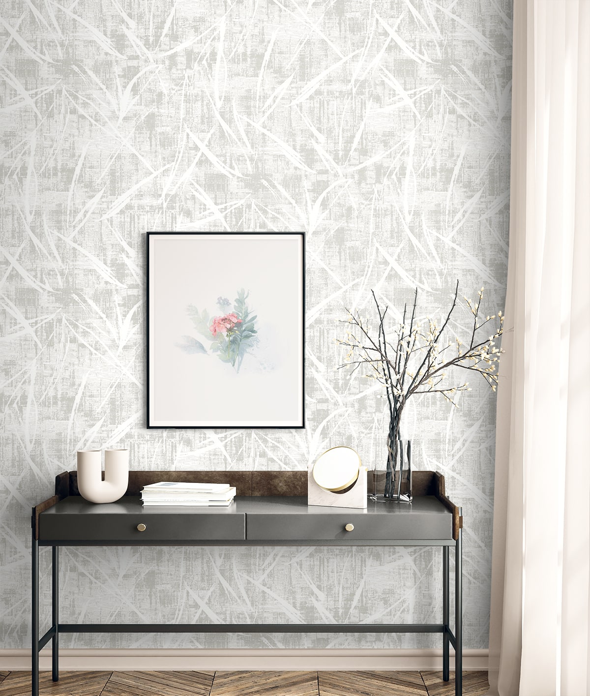 Seabrook Designs  Luneth Abstract Contemporary Whites, Off Whites   - EL20907