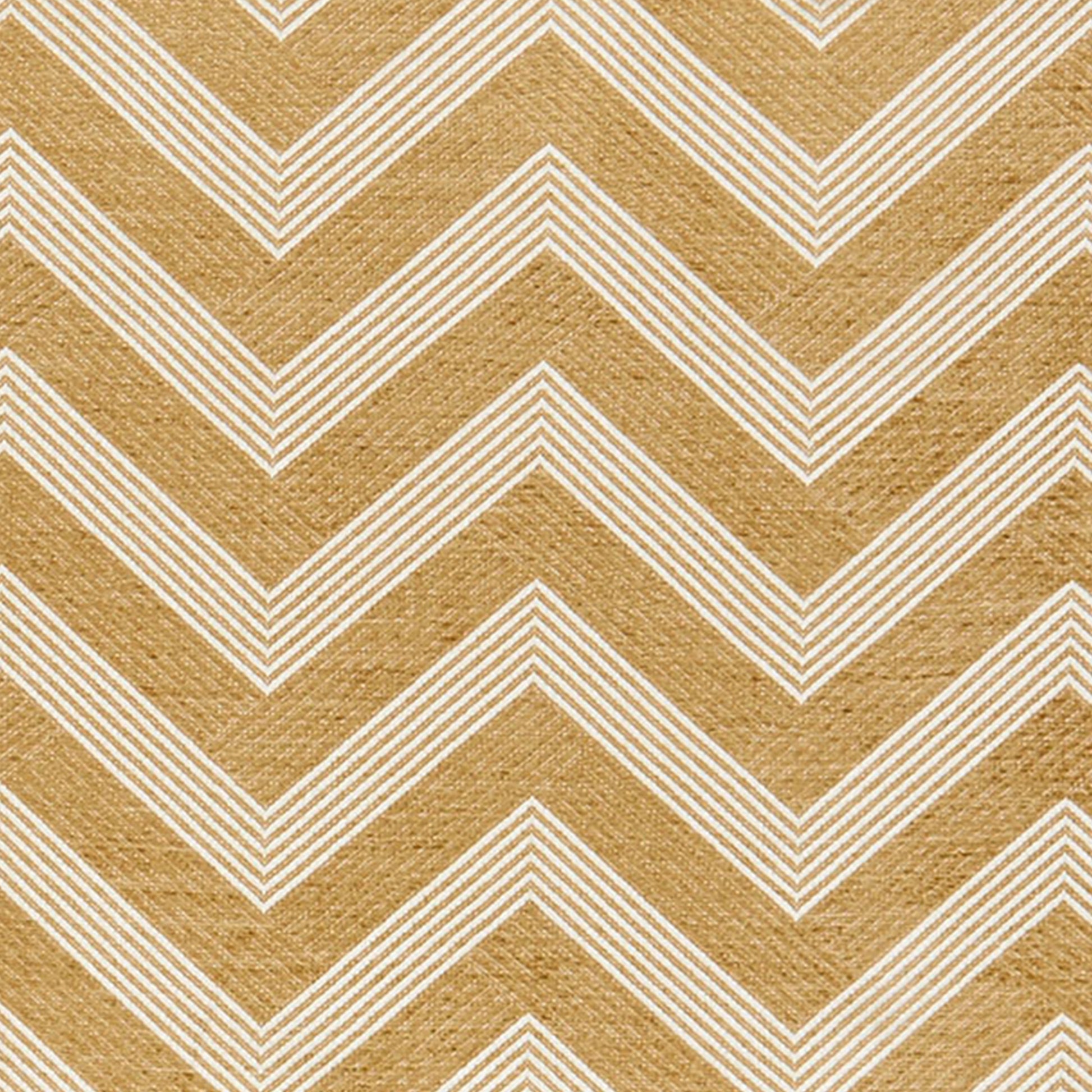 Yellow/gold fabric with a geometric chevron pattern and textured surface.
