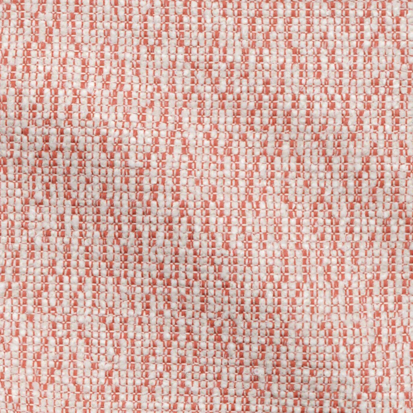 Coral pink woven tweed fabric with white threads in a tight basketweave grid.