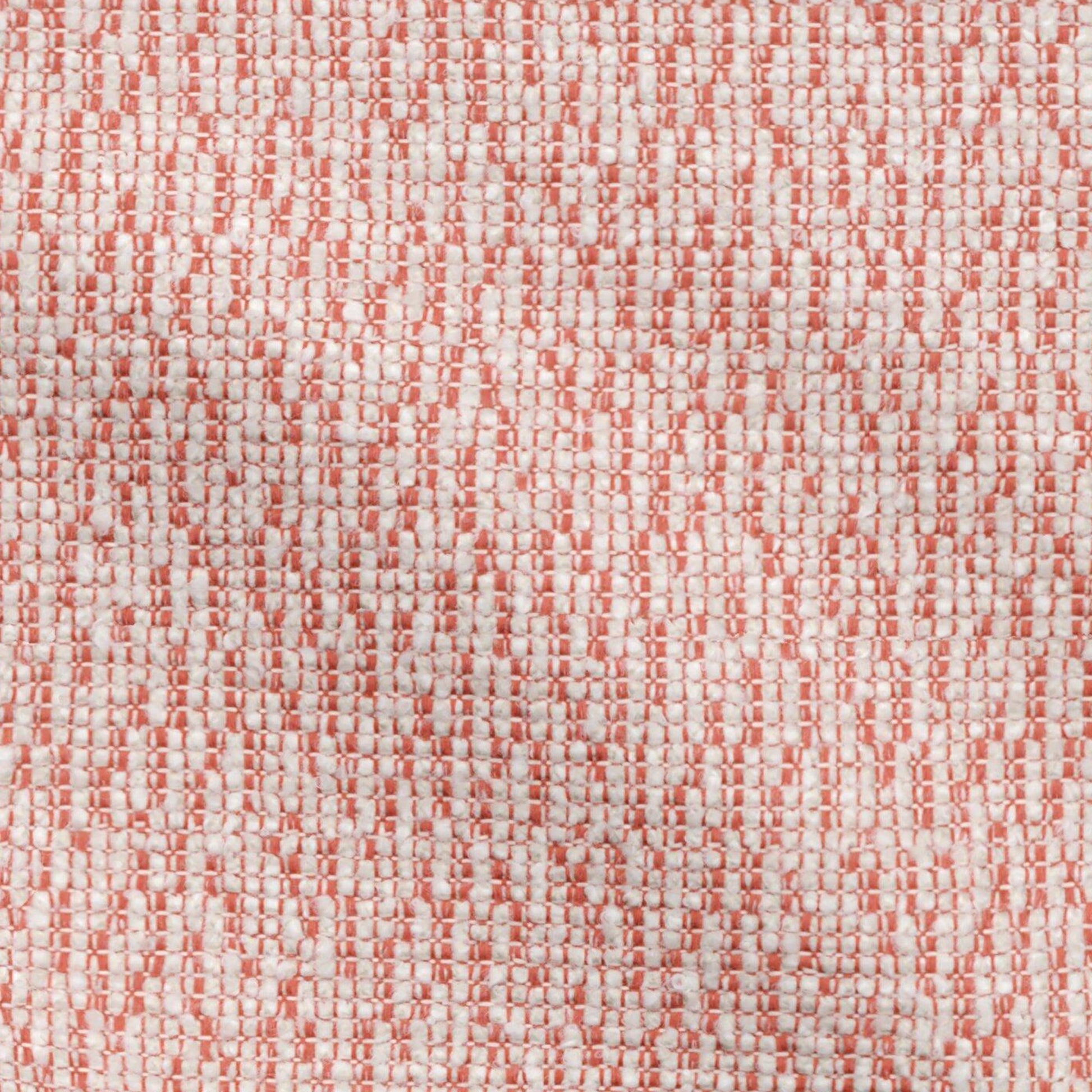 Coral pink woven tweed fabric with white threads in a tight basketweave grid.