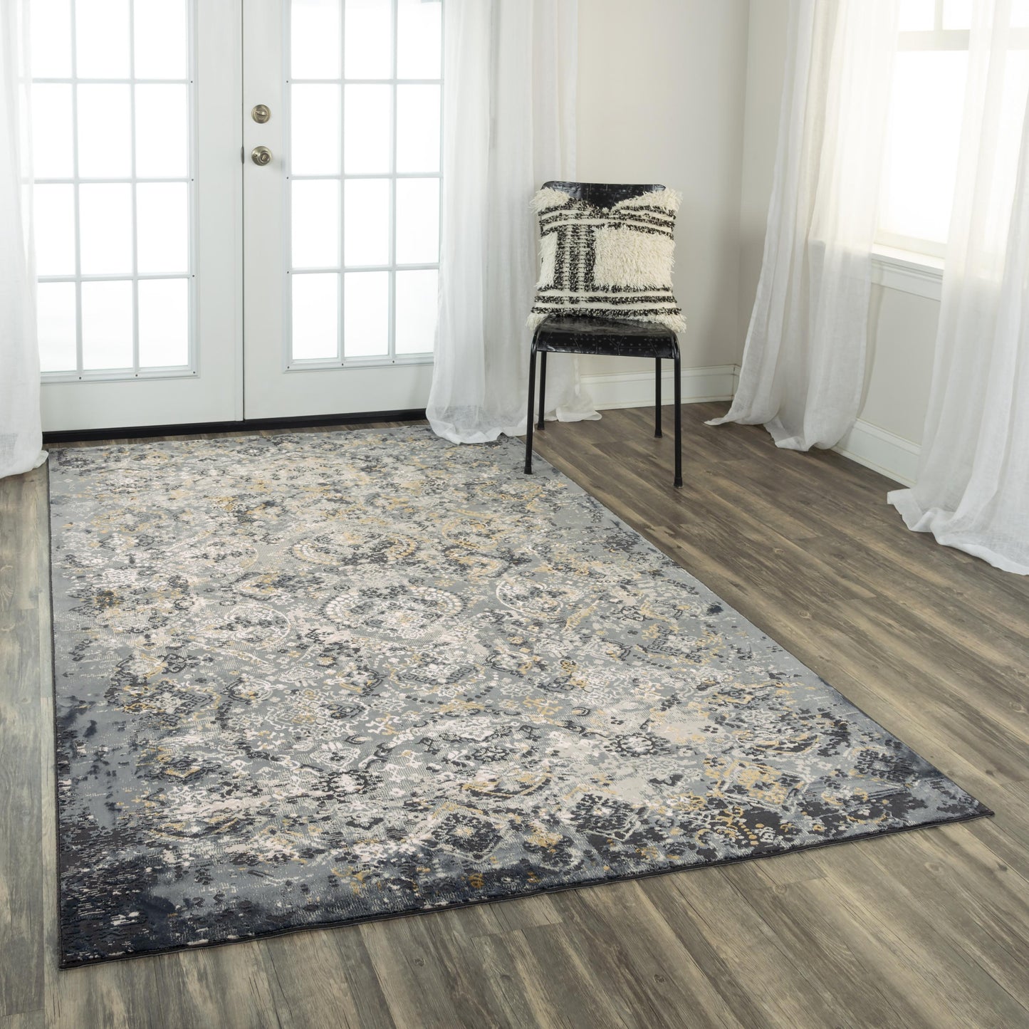 Industrial-style rug, 5' x 8'.