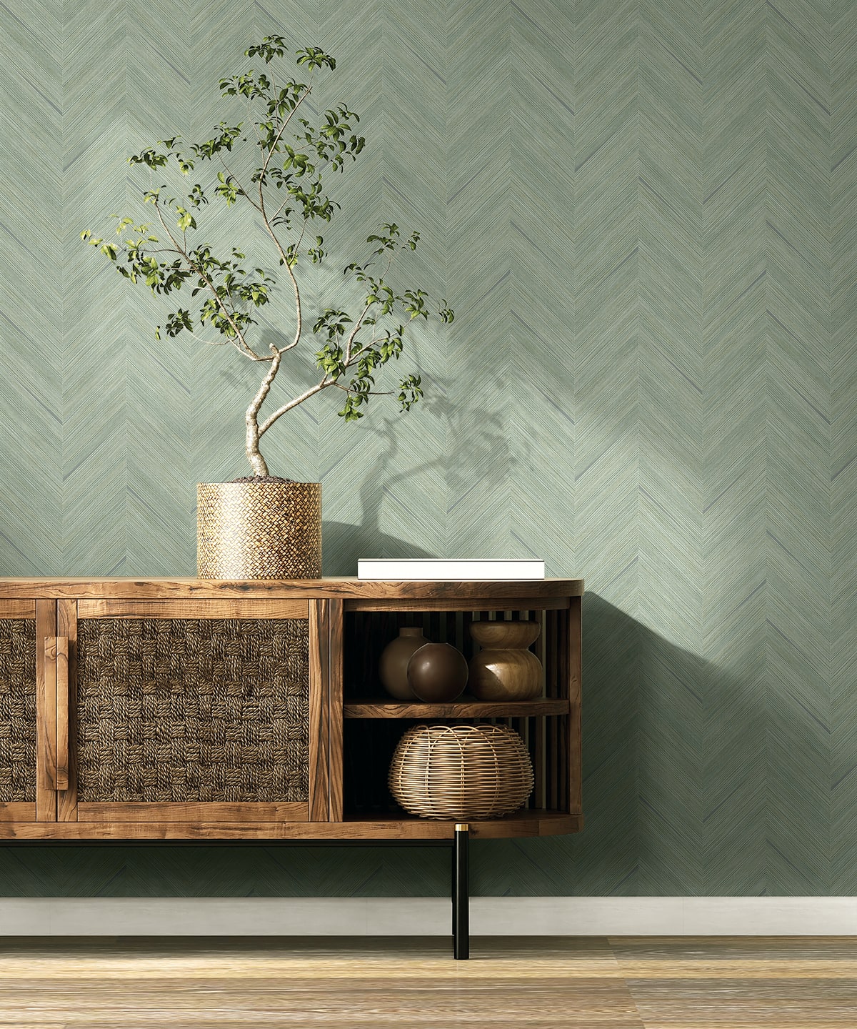 Seabrook Designs  Strand Chevron Contemporary Greens   - EN40314